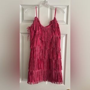 Pink fringe and rhinestone dress